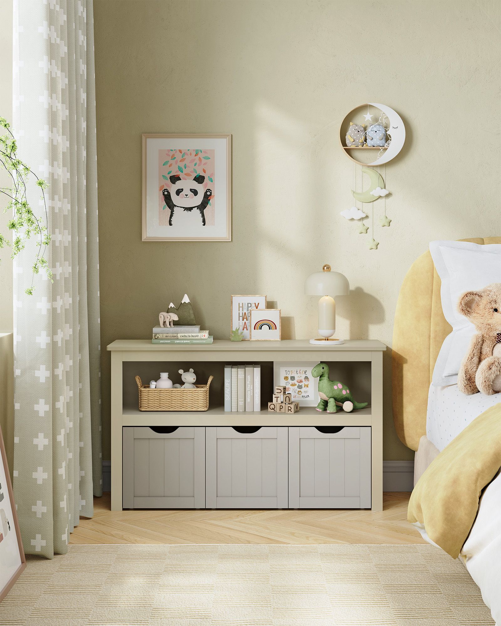 VASAGLE Regál s 3 úložnými boxy 102 x 60 x 30 cm béžový