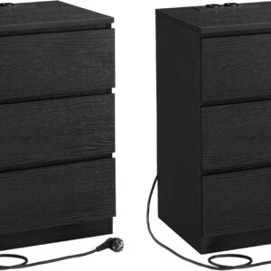 VASAGLE Set 2 nočních stolků 3 zásuvky el. a USB zásuvky černá
