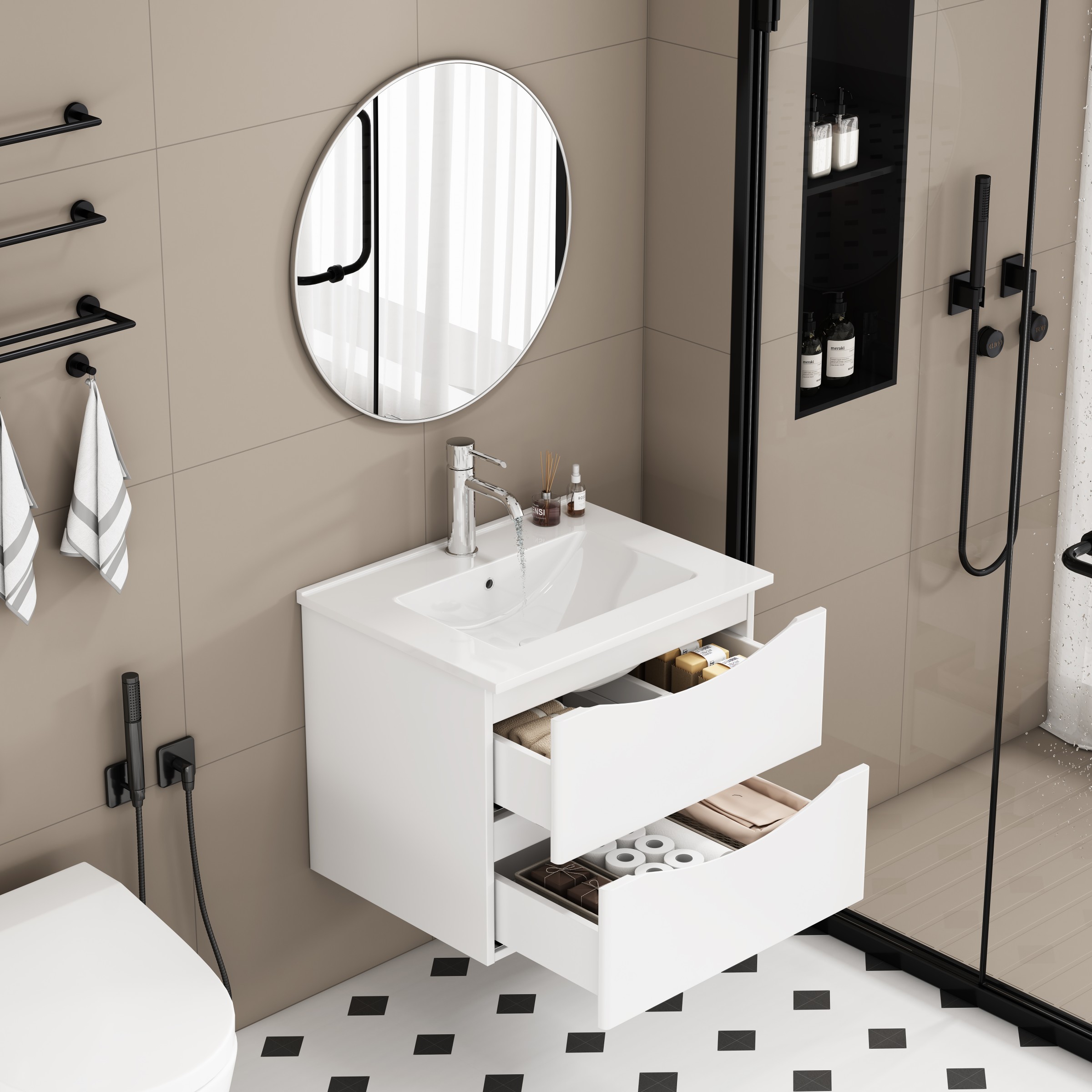 Závěsná skříňka pod umyvadlo Houseland Bravio 60 cm bílá - Obrázek 2