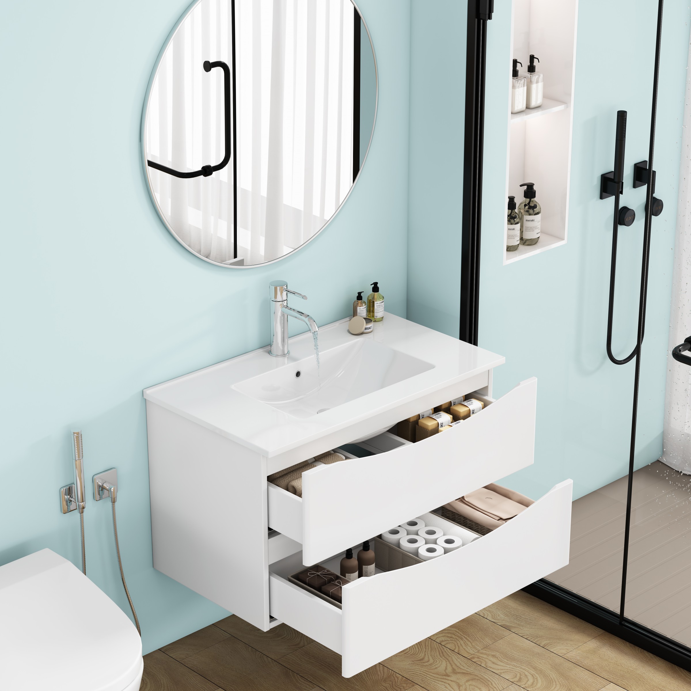 Závěsná skříňka pod umyvadlo Houseland Nirela 80 cm bílá - Obrázek 2