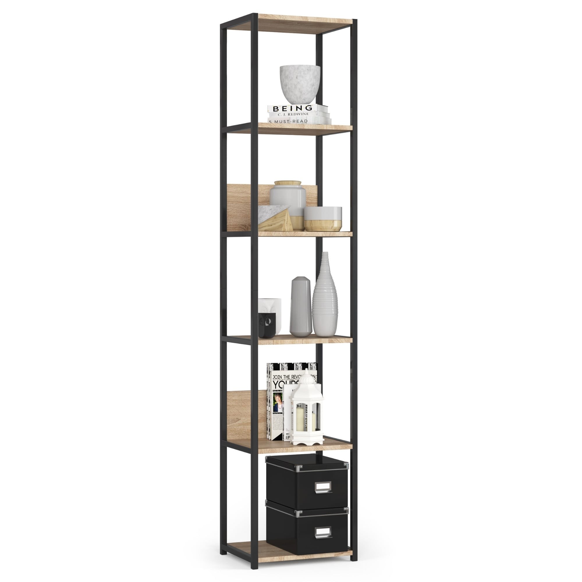 Ak furniture Industriální regál Lamon 40 cm černý/dub sonoma