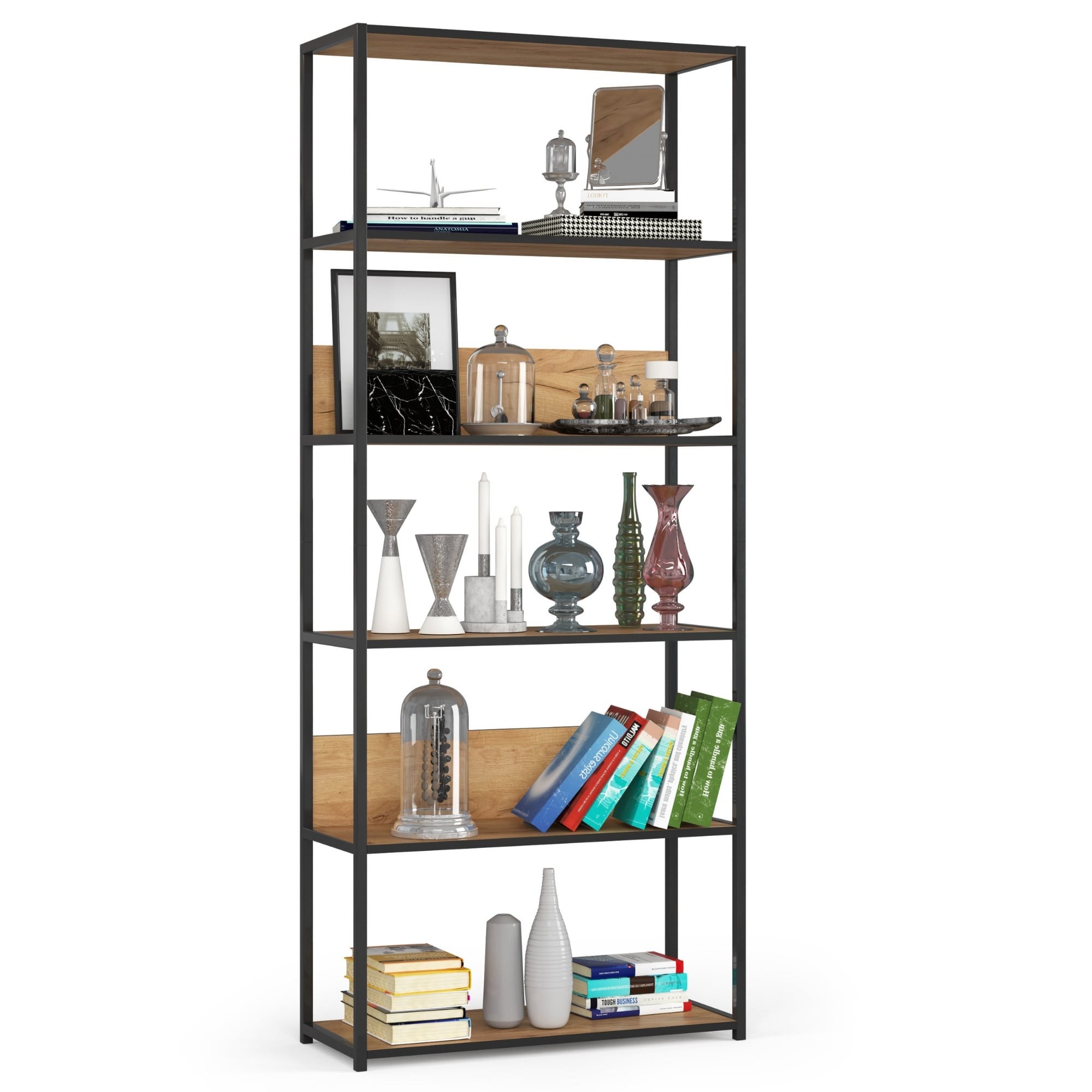 Ak furniture Industriální regál Lamon 80 cm černý/dub craft
