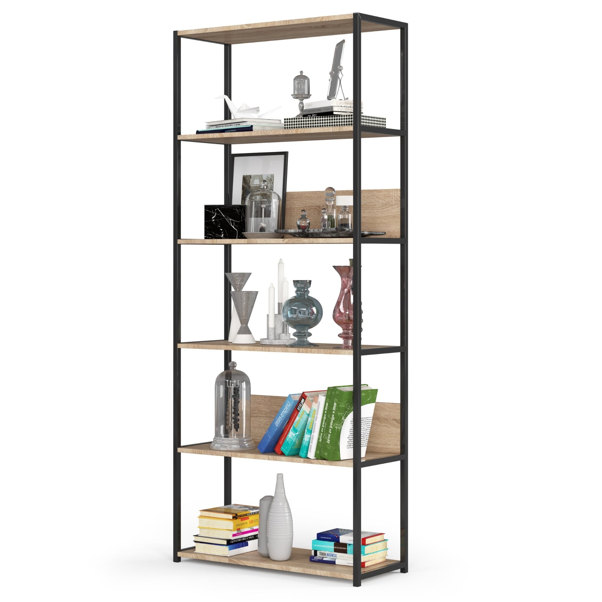 Ak furniture Industriální regál Lamon 80 cm černý/dub sonoma - Obrázek 2