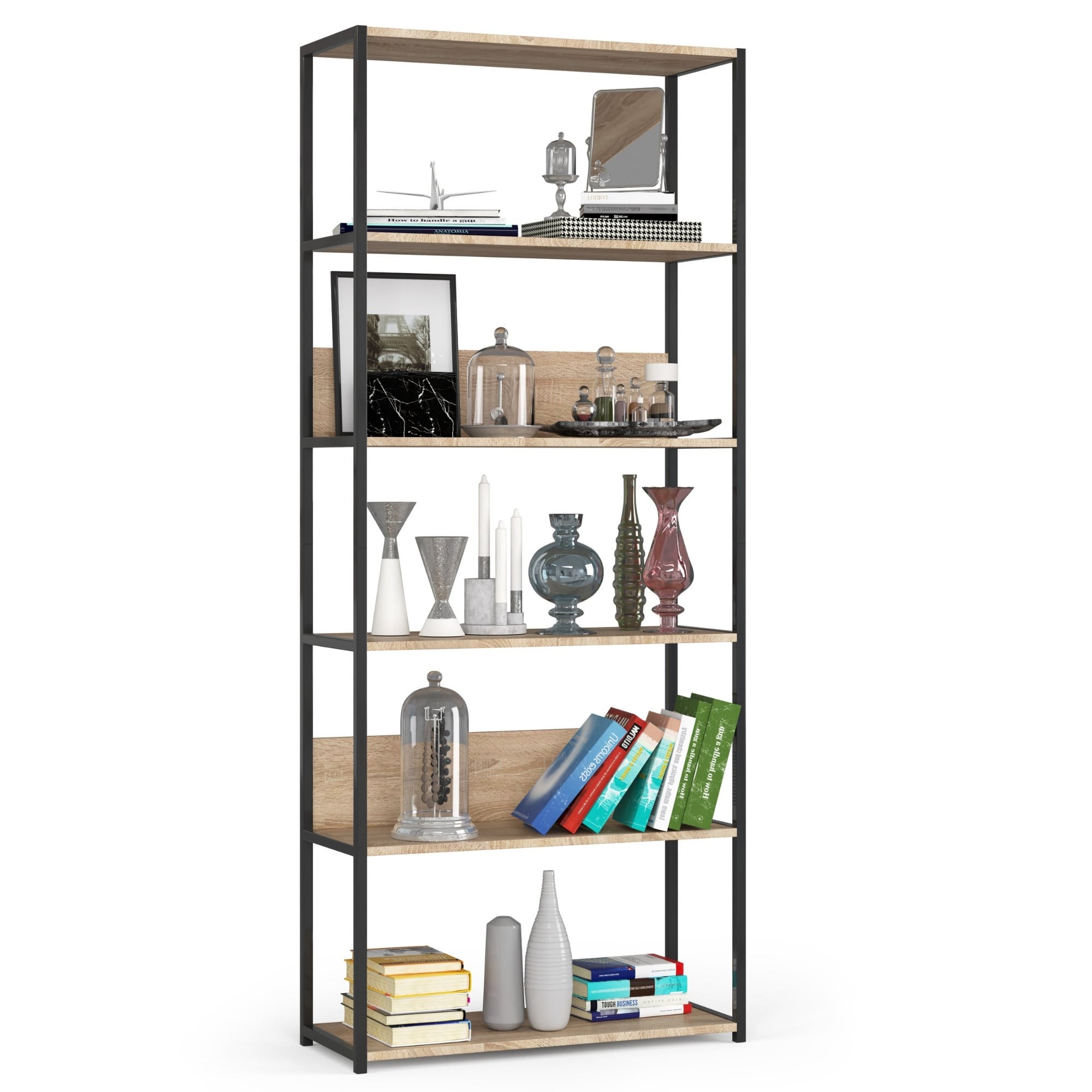 Ak furniture Industriální regál Lamon 80 cm černý/dub sonoma
