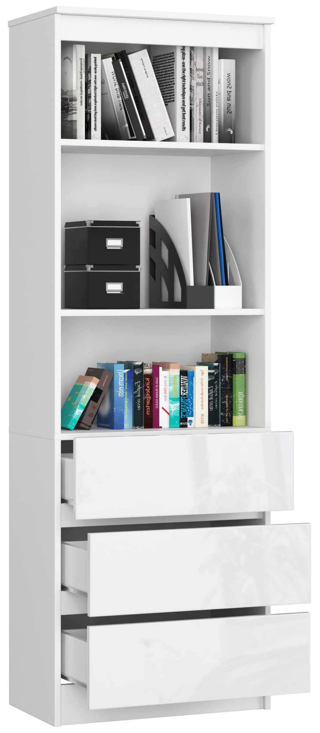 Ak furniture Knihovna Star 60 cm bílý mat/bílý lesk - Obrázek 2