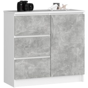 Ak furniture Komoda JERRY K 80 cm 1 dveře 3 zásuvky bílá/beton