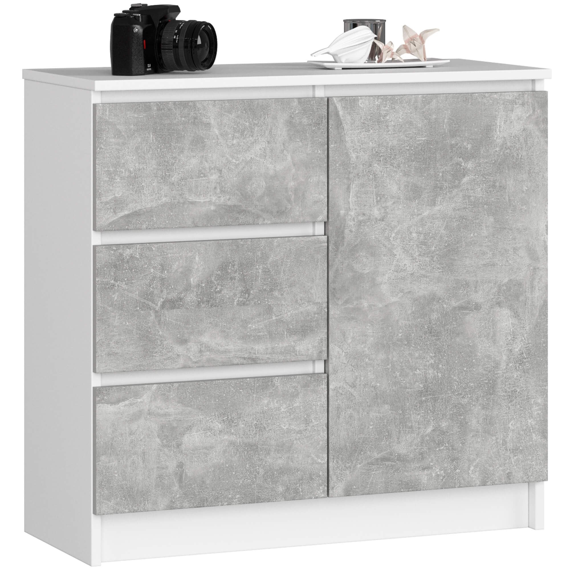 Ak furniture Komoda JERRY K 80 cm 1 dveře 3 zásuvky bílá/beton