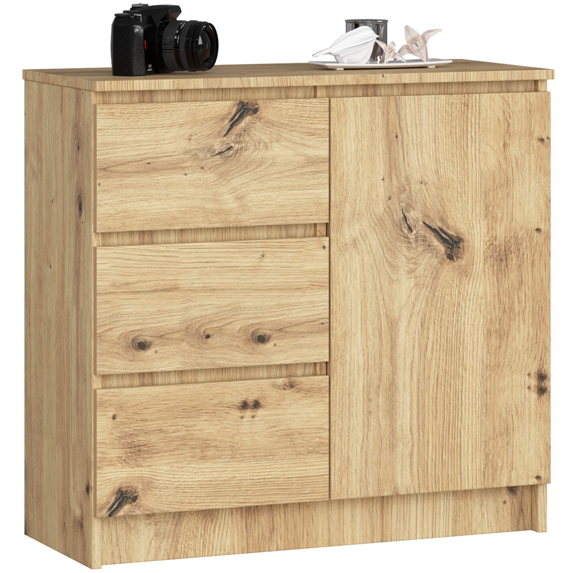 Ak furniture Komoda JERRY K 80 cm 1 dveře 3 zásuvky dub artisan