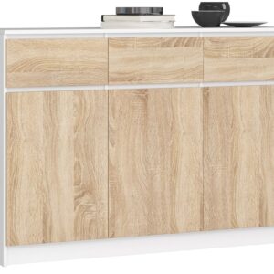 Ak furniture Komoda Karolína 140 cm 3 skříňky a 3 šuplíky bílá/sonoma
