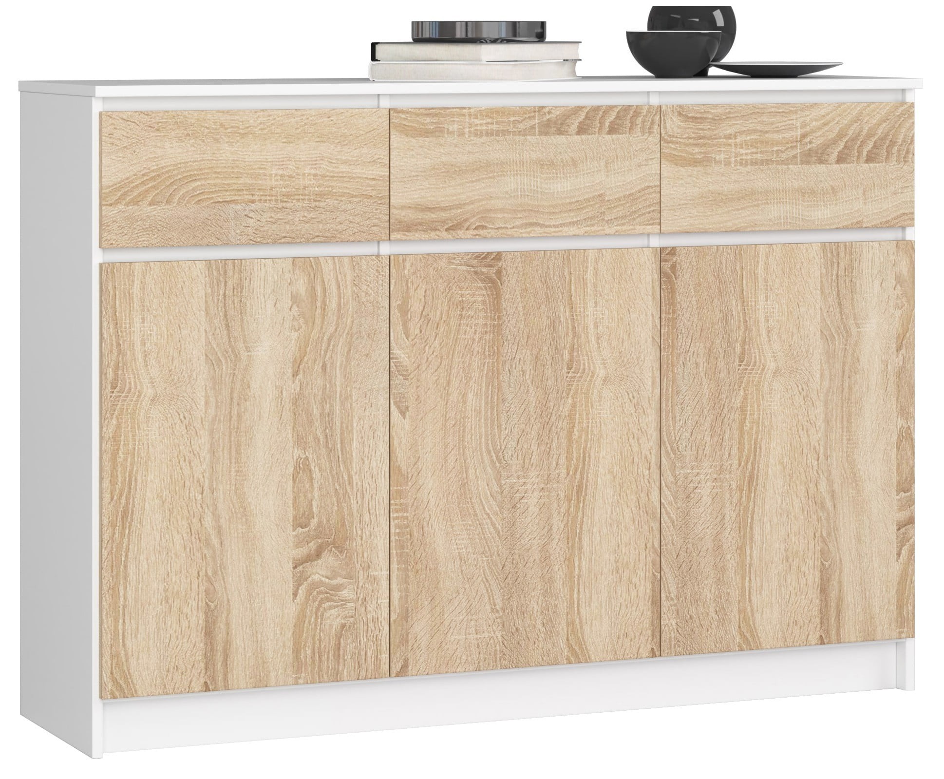 Ak furniture Komoda Karolína 140 cm 3 skříňky a 3 šuplíky bílá/sonoma