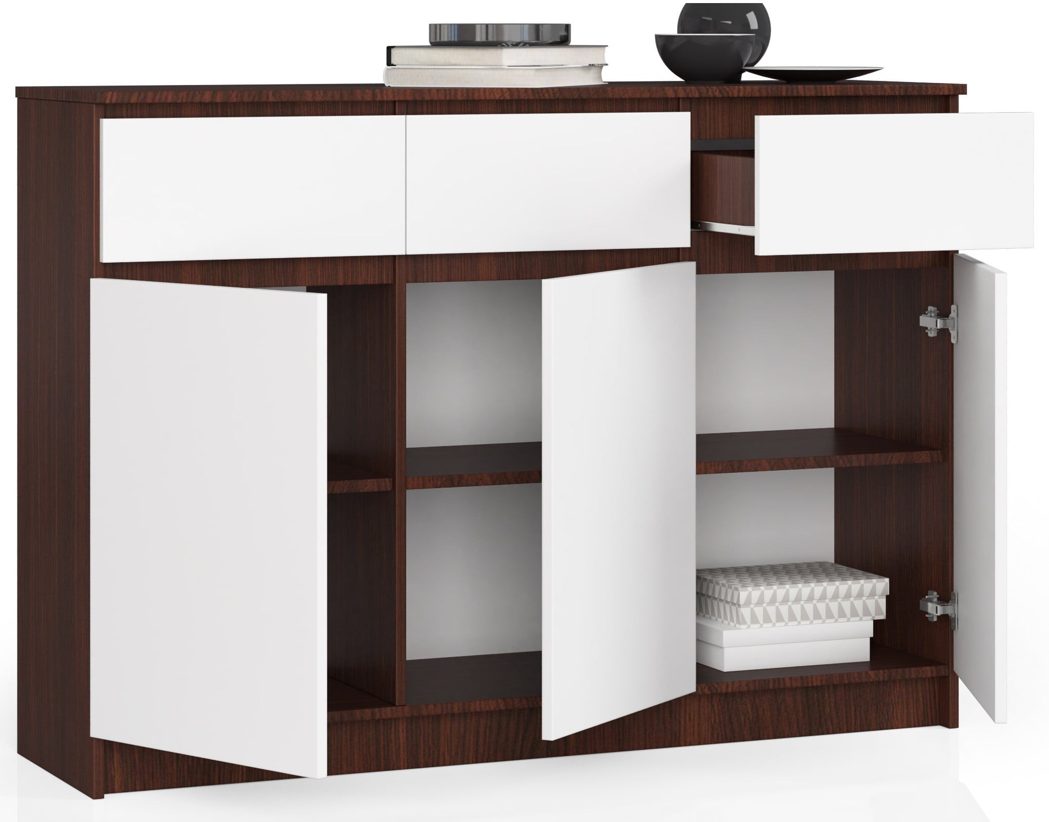 Ak furniture Komoda Karolína 140 cm 3 skříňky a 3 šuplíky wenge/bílá - Obrázek 2