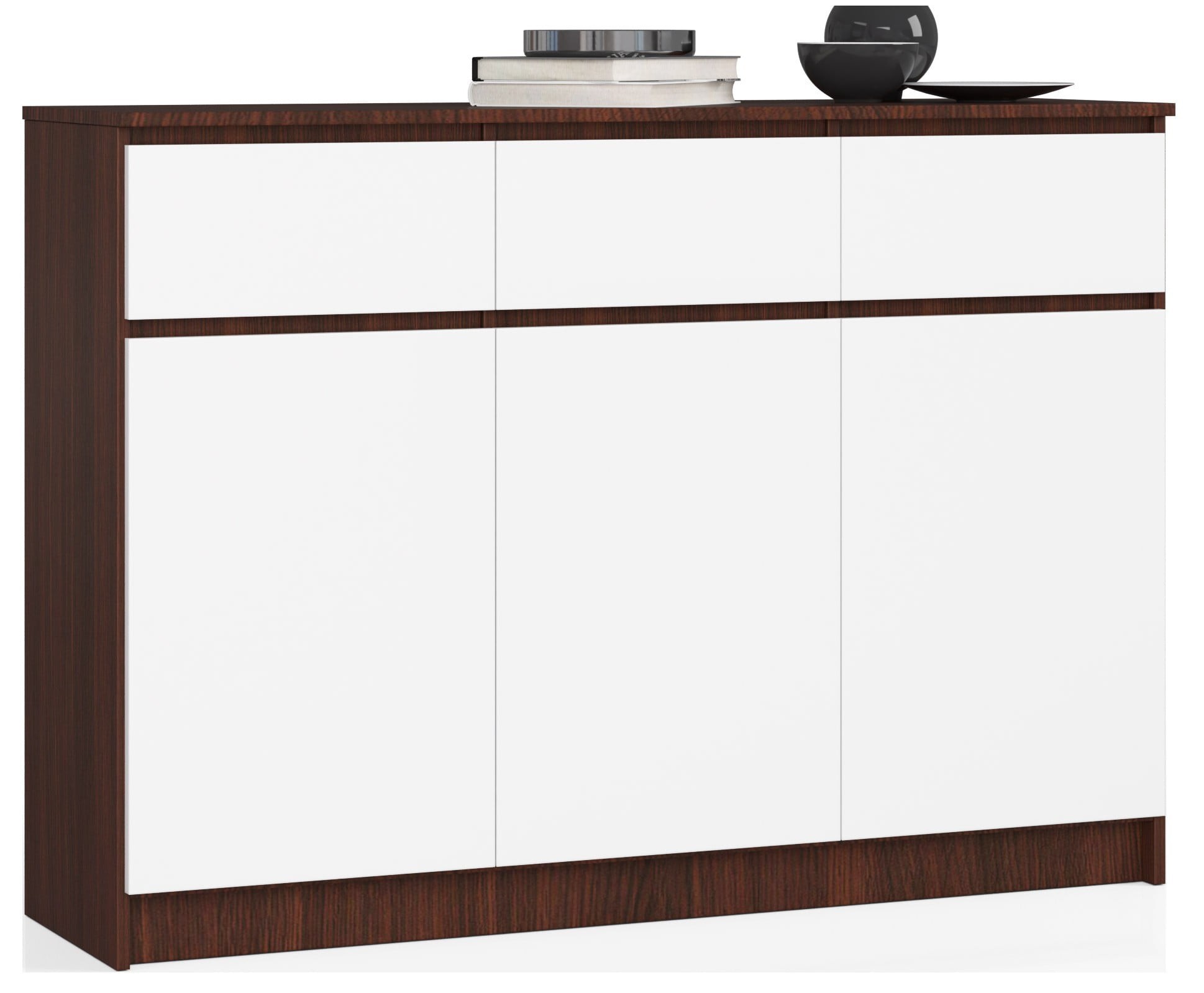 Ak furniture Komoda Karolína 140 cm 3 skříňky a 3 šuplíky wenge/bílá