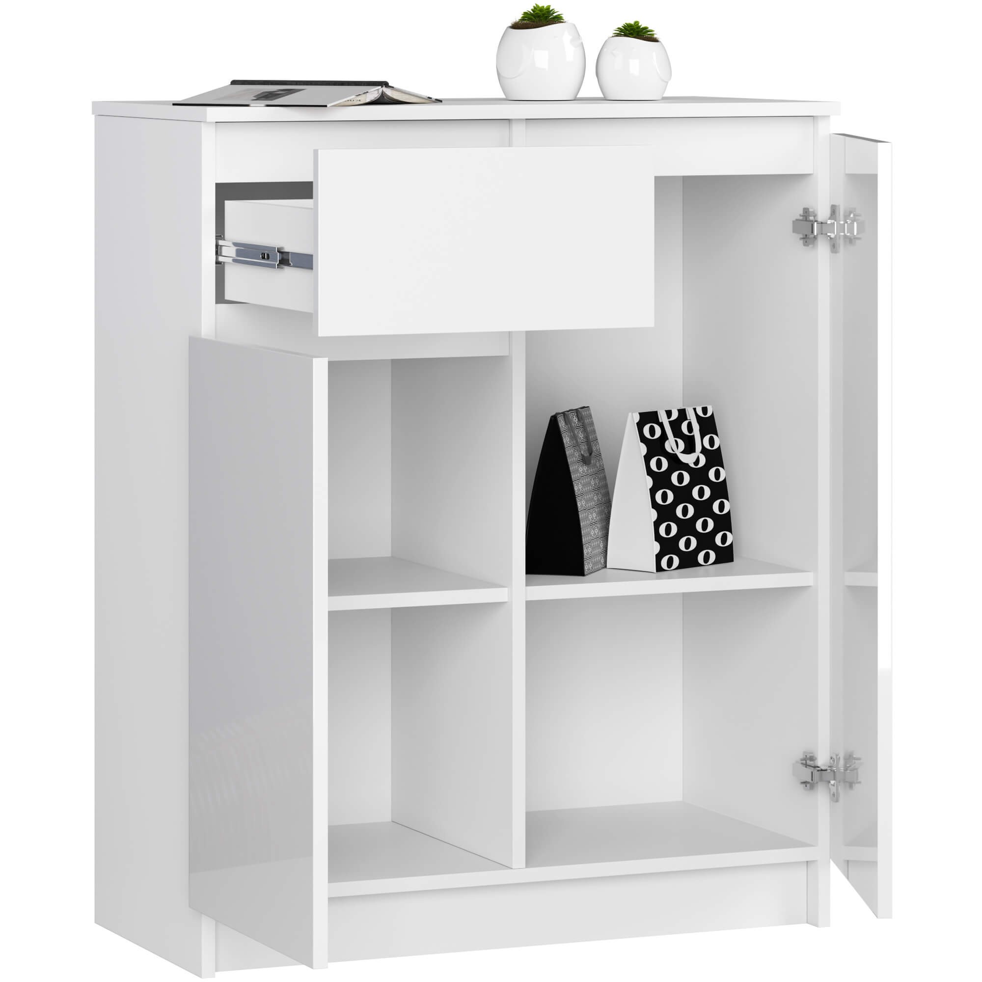 Ak furniture Komoda Kiara 80 cm 2 skříňky a 1 šuplík bílá lesk - Obrázek 2