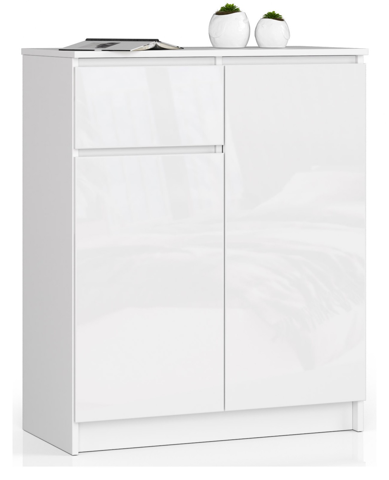 Ak furniture Komoda Kiara 80 cm 2 skříňky a 1 šuplík bílá lesk