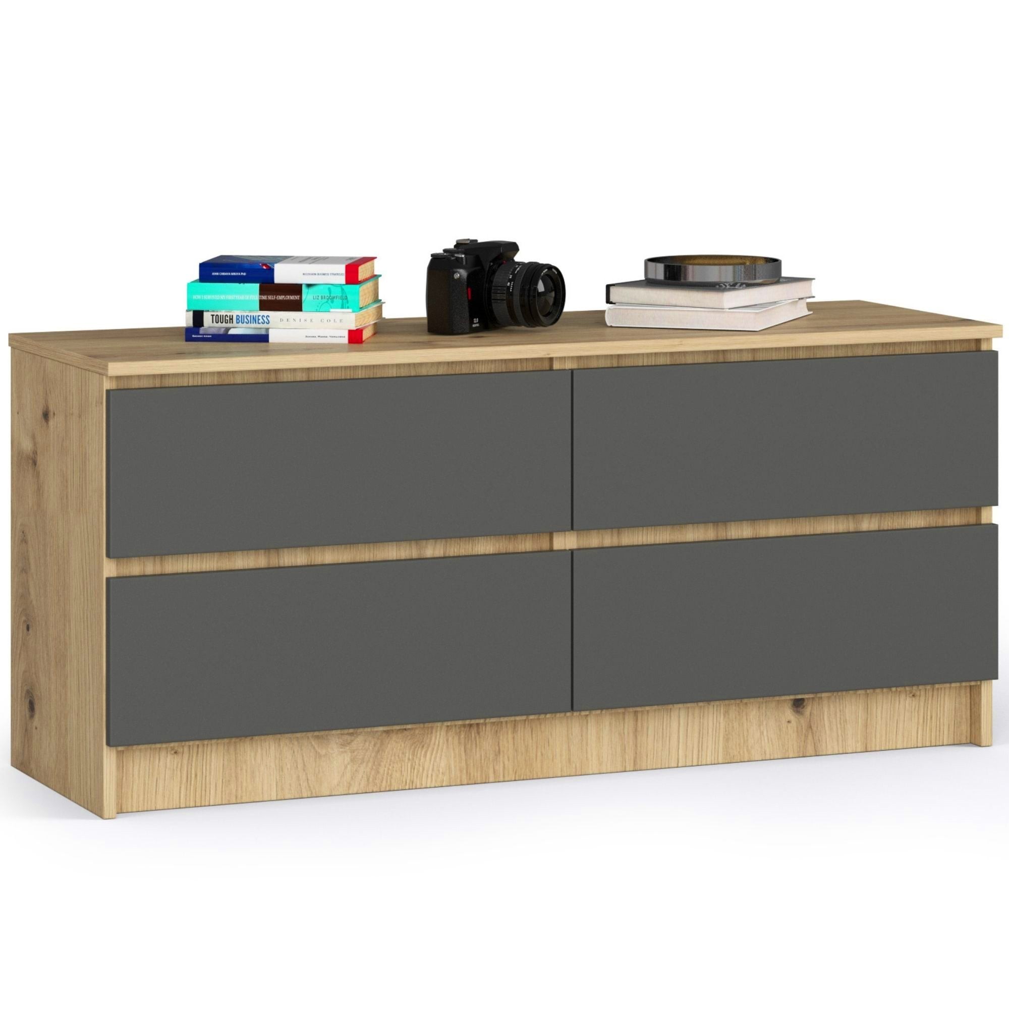 Ak furniture Komoda Kuba 120 cm 4 šuplíky dub artisan/grafitová