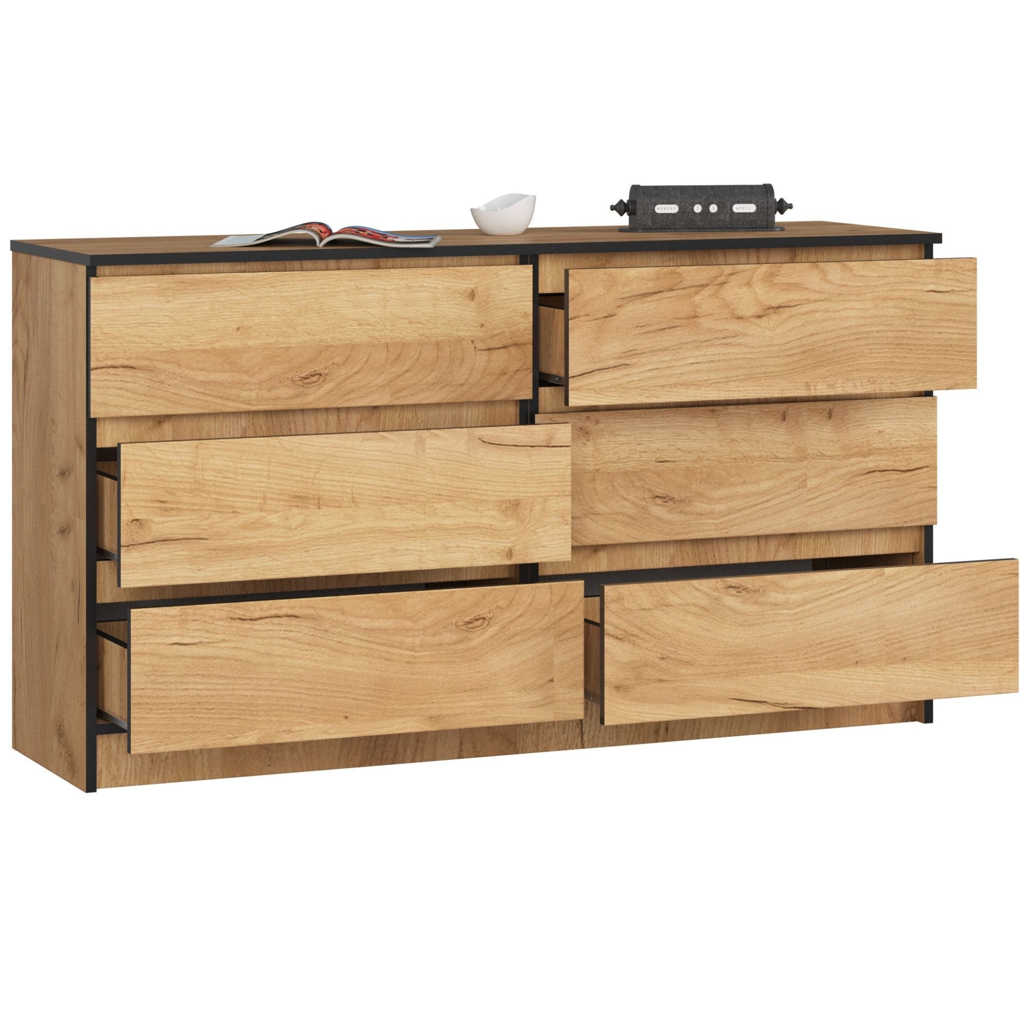 Ak furniture Komoda Kuba 140 cm 6 šuplíků dub craft zlatý - Obrázek 2