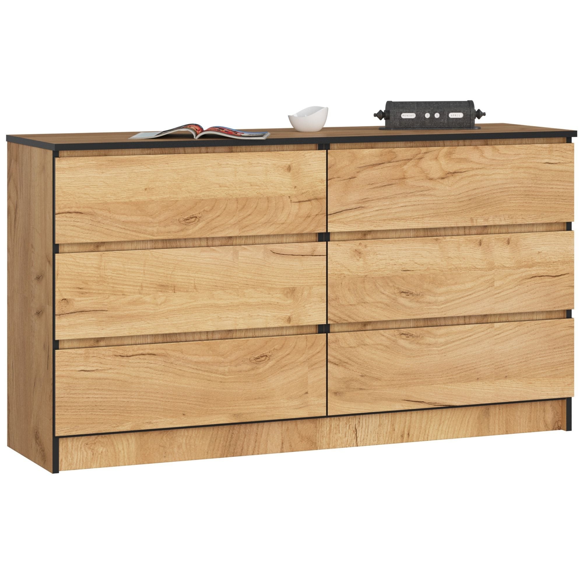 Ak furniture Komoda Kuba 140 cm 6 šuplíků dub craft zlatý