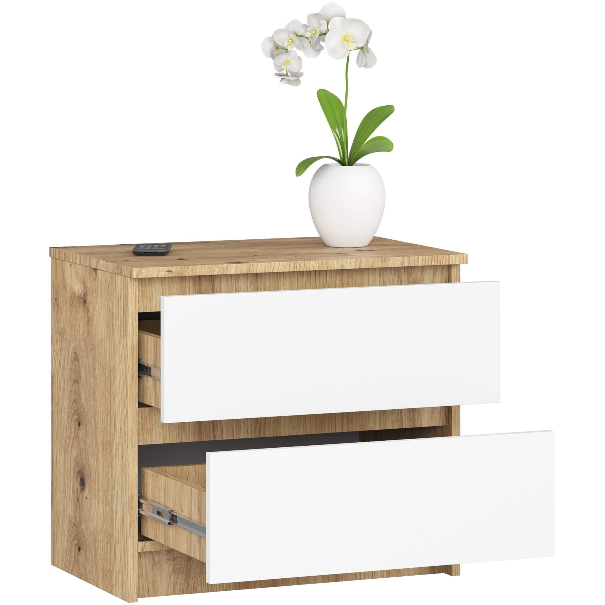 Ak furniture Komoda Kuba 60 cm - 2 šuplíky dub artisan/bílá - Obrázek 2