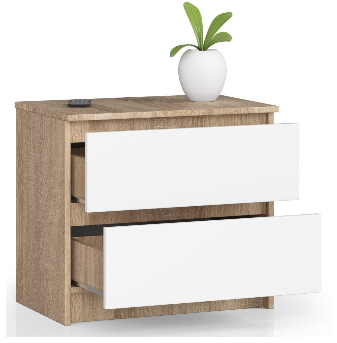 Ak furniture Komoda Kuba 60 cm - 2 šuplíky dub sonoma/bílá - Obrázek 2