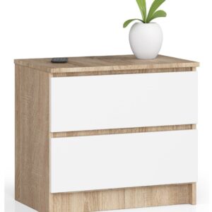 Ak furniture Komoda Kuba 60 cm - 2 šuplíky dub sonoma/bílá