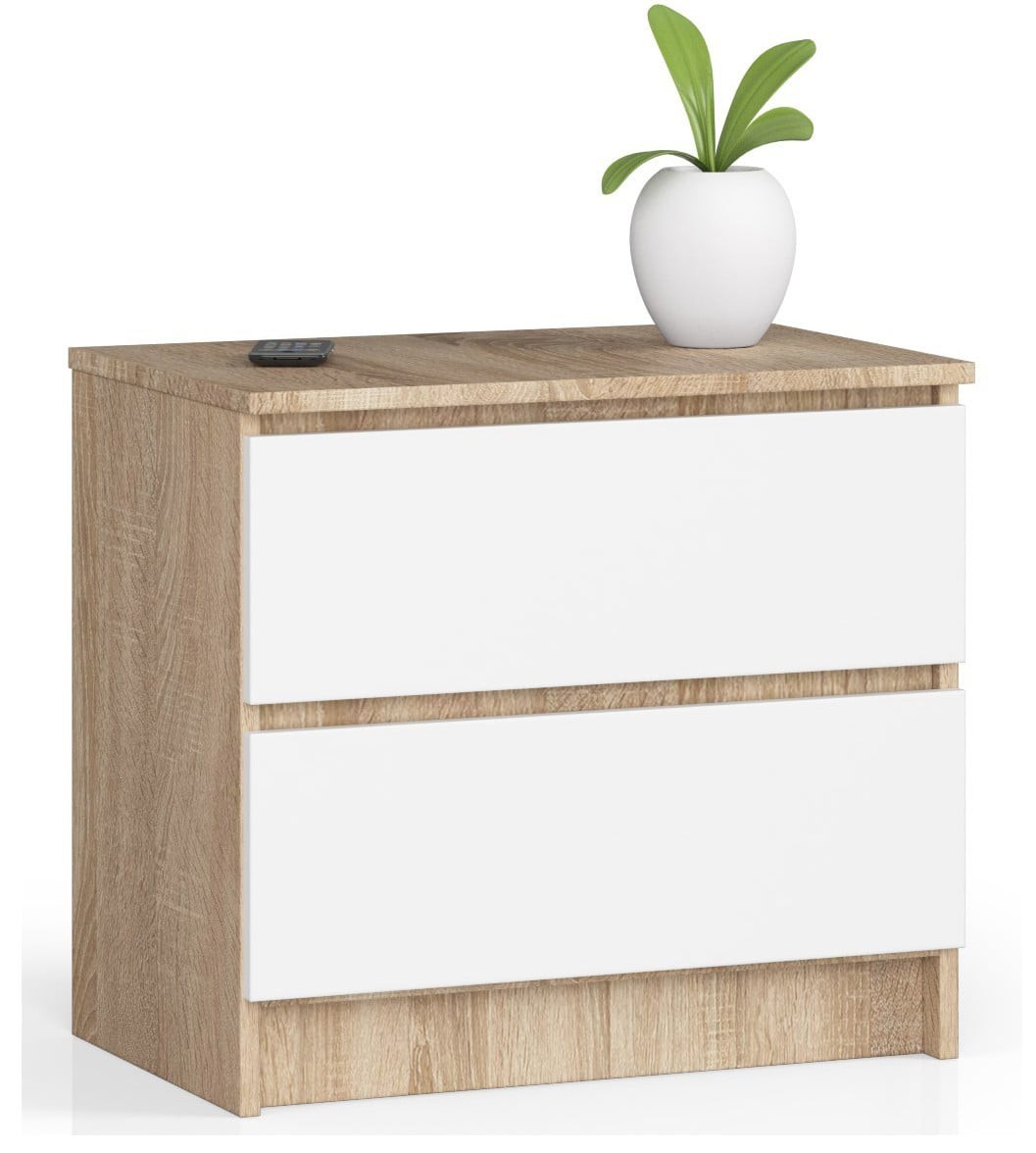 Ak furniture Komoda Kuba 60 cm - 2 šuplíky dub sonoma/bílá