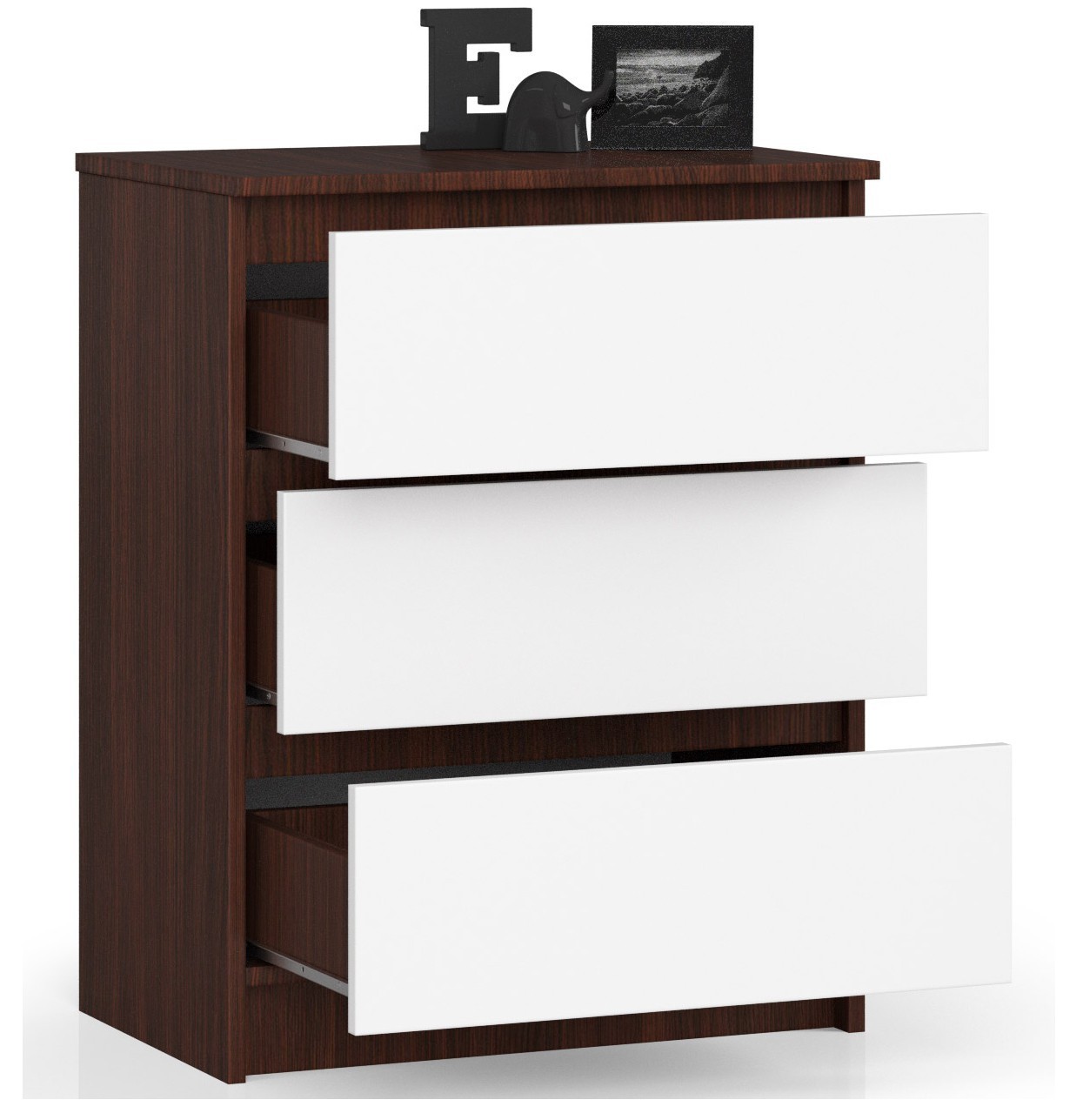Ak furniture Komoda Kuba 60 cm - 3 šuplíky wenge/bílá - Obrázek 2