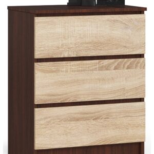 Ak furniture Komoda Kuba 60 cm - 3 šuplíky wenge/sonoma