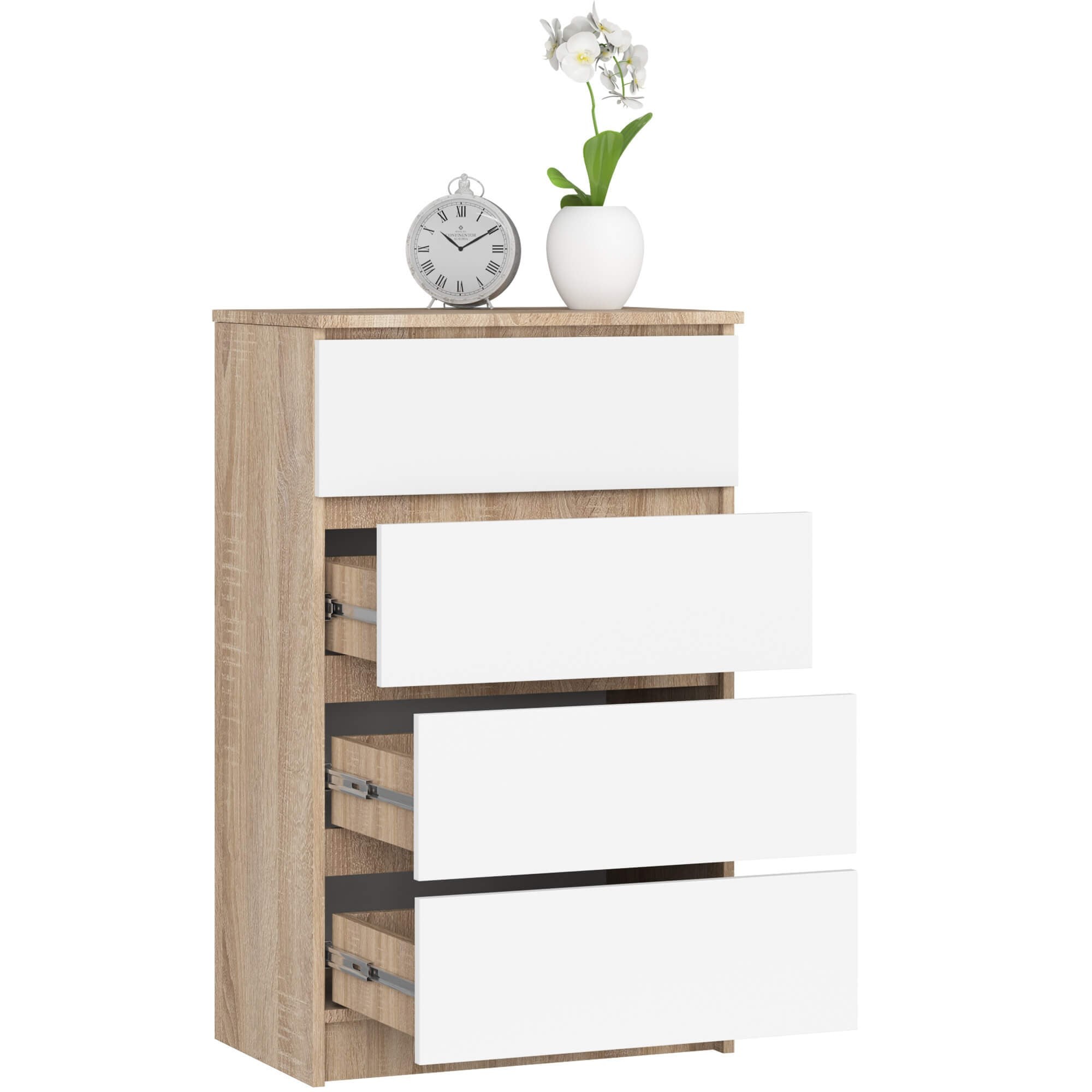 Ak furniture Komoda Kuba 60 cm - 4 šuplíky dub sonoma/bílá - Obrázek 2