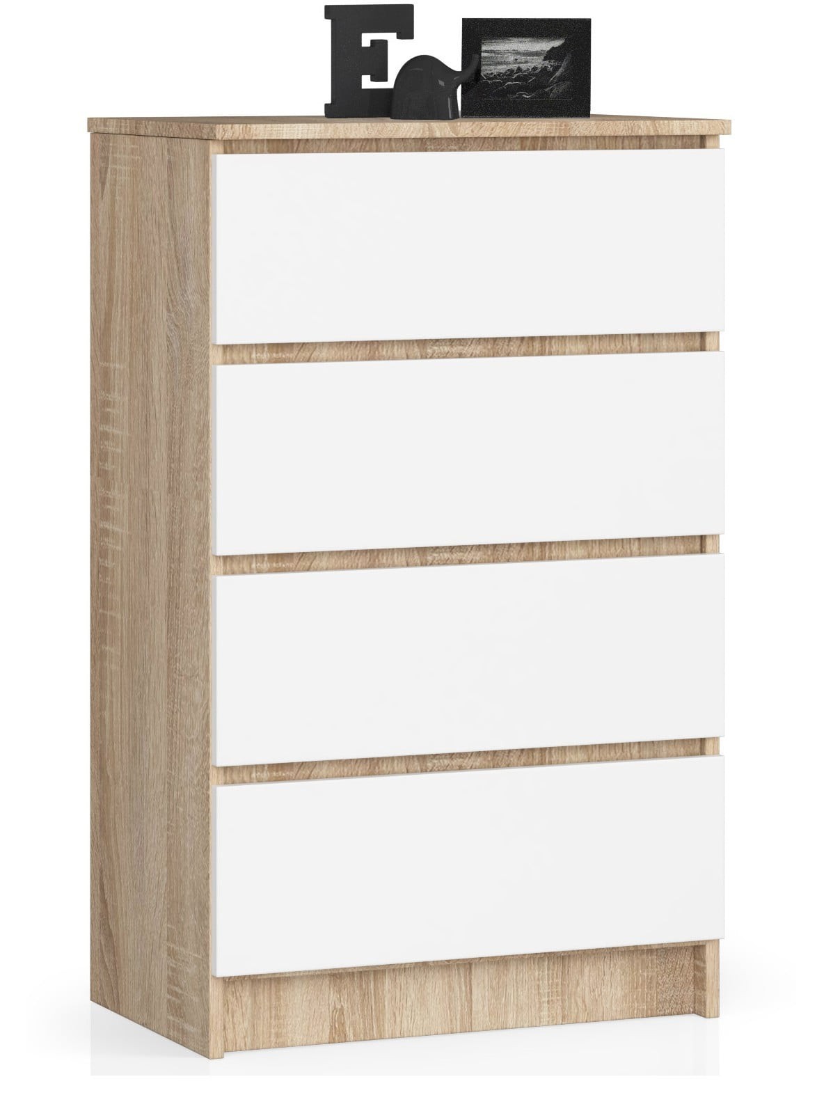 Ak furniture Komoda Kuba 60 cm - 4 šuplíky dub sonoma/bílá