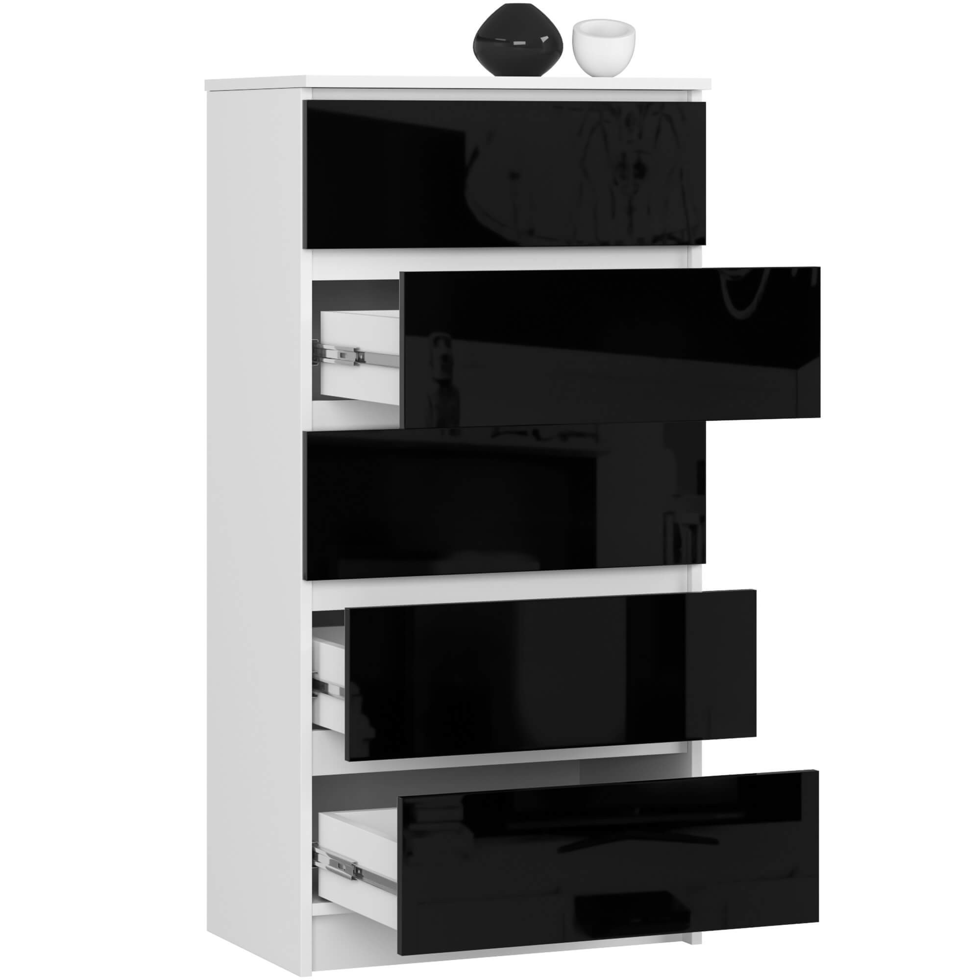Ak furniture Komoda Kuba 60 cm - 5 šuplíků bílá/černá - Obrázek 2