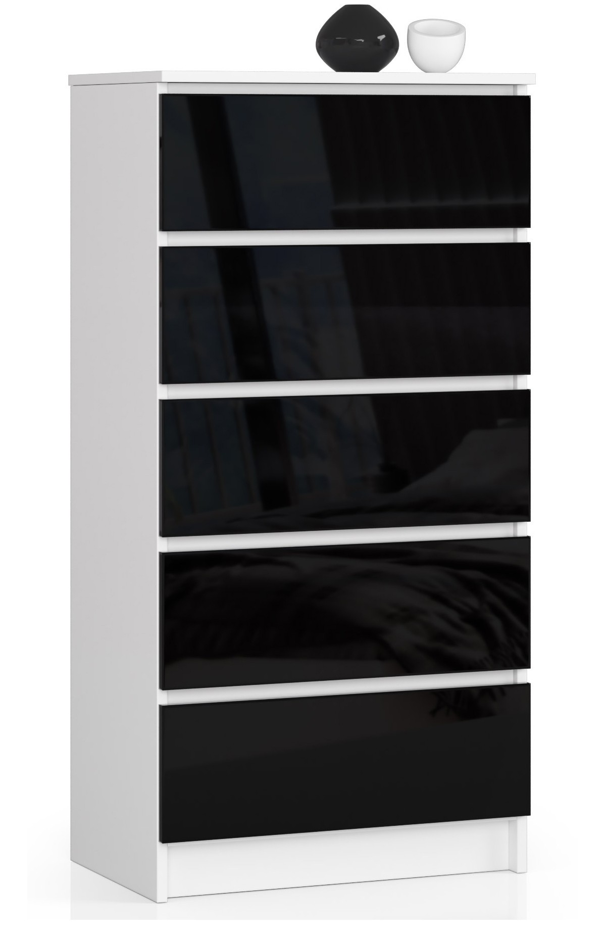 Ak furniture Komoda Kuba 60 cm - 5 šuplíků bílá/černá