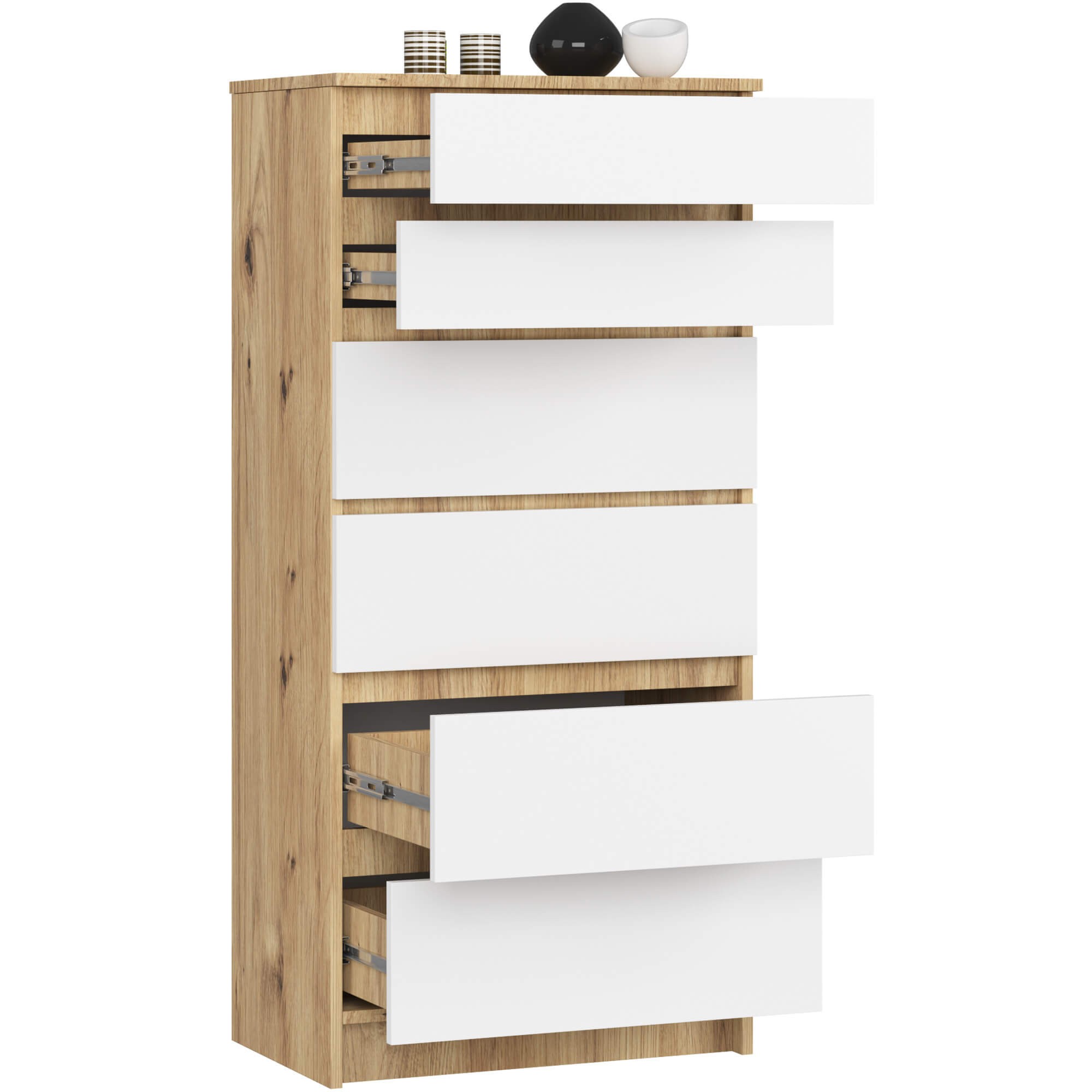 Ak furniture Komoda Kuba 60 cm - 6 šuplíků dub artisan/bílá - Obrázek 2