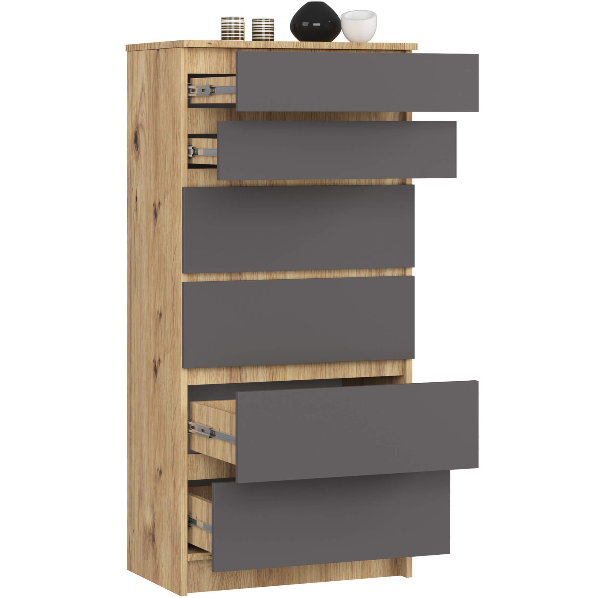 Ak furniture Komoda Kuba 60 cm - 6 šuplíků dub artisan/grafitová - Obrázek 2