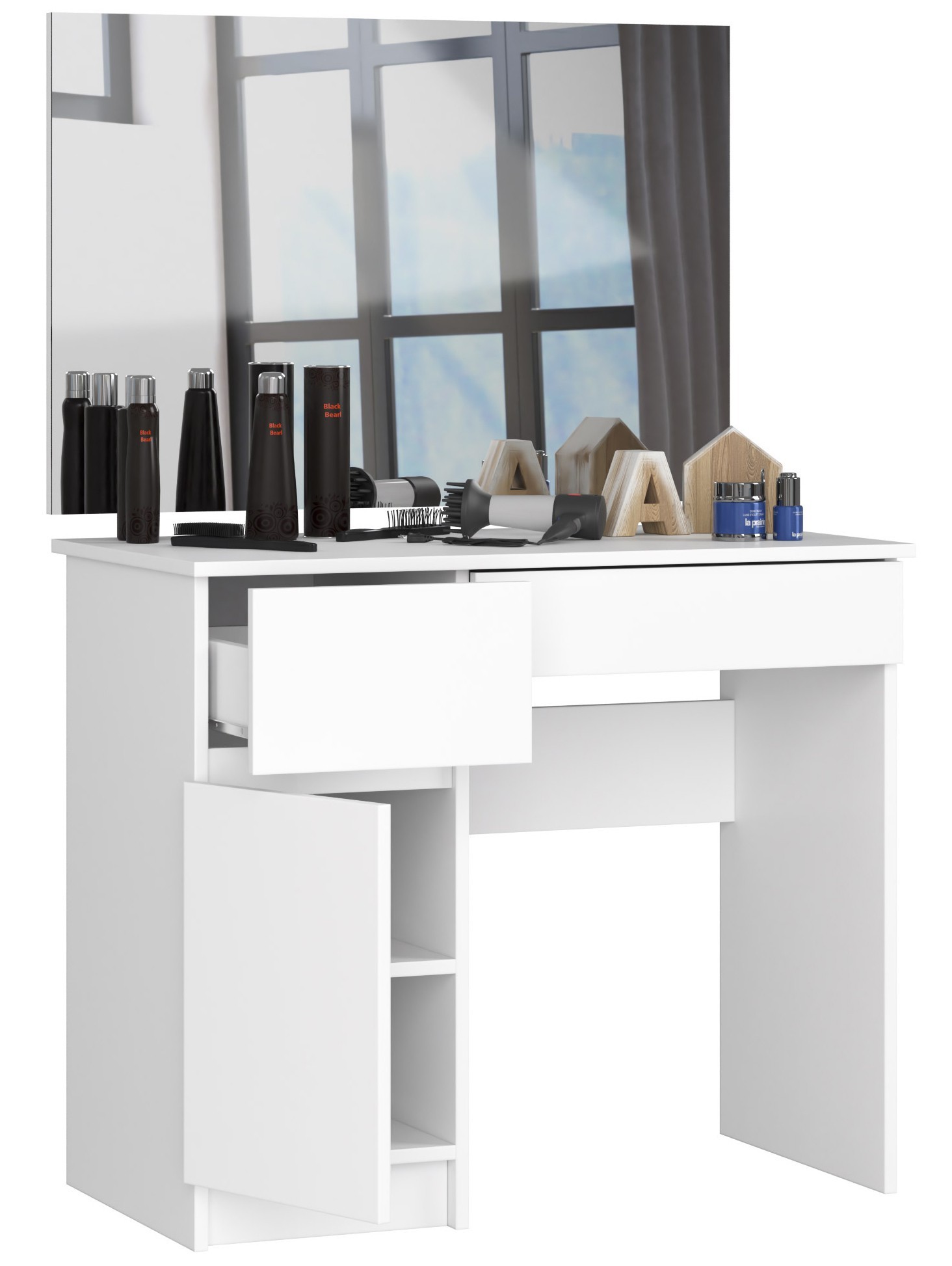 Ak furniture Kosmetický stolek se zrcadlem P-2 90x50 cm bílý levý - Obrázek 2