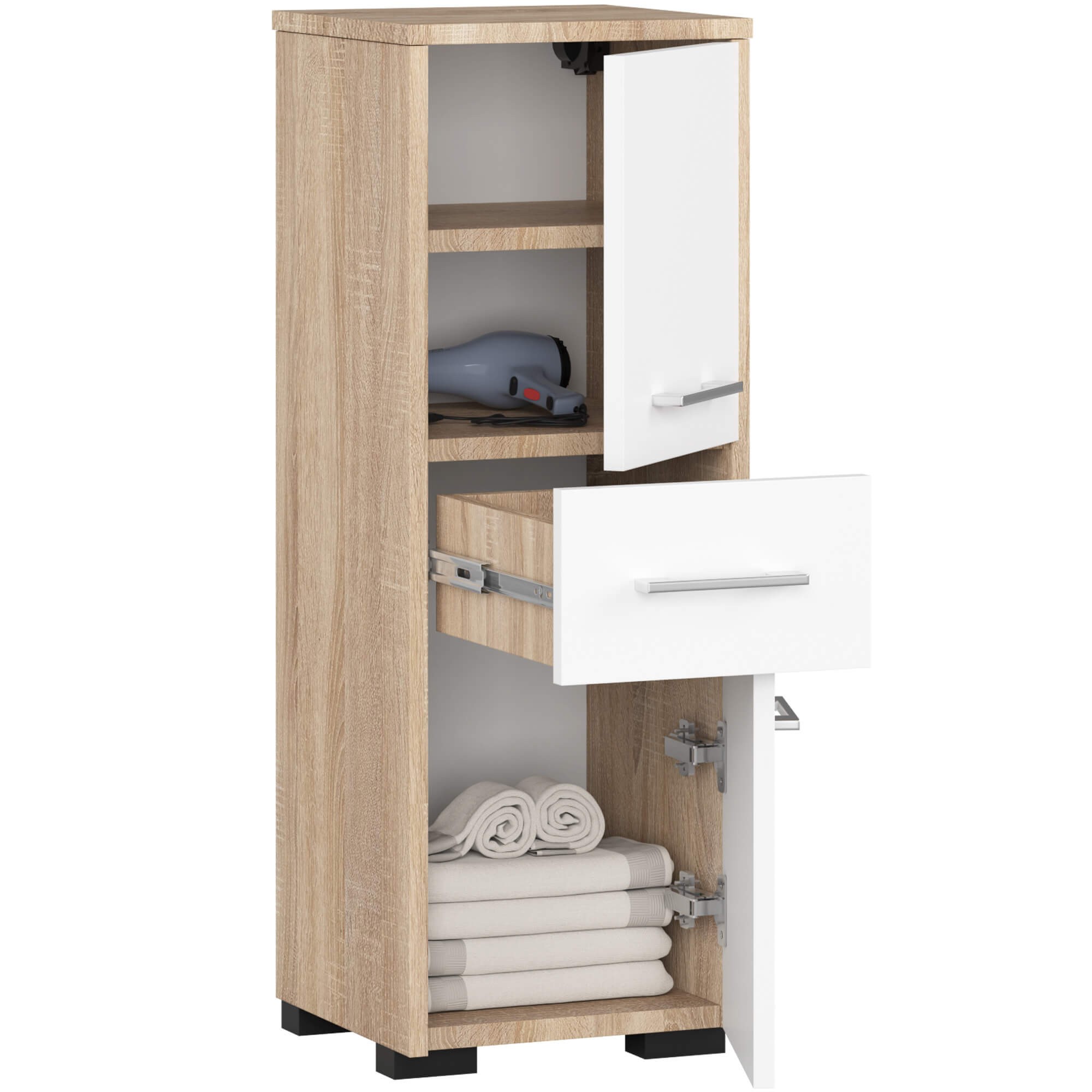 Ak furniture Koupelnová skříňka Fin sonoma/bílá - Obrázek 2