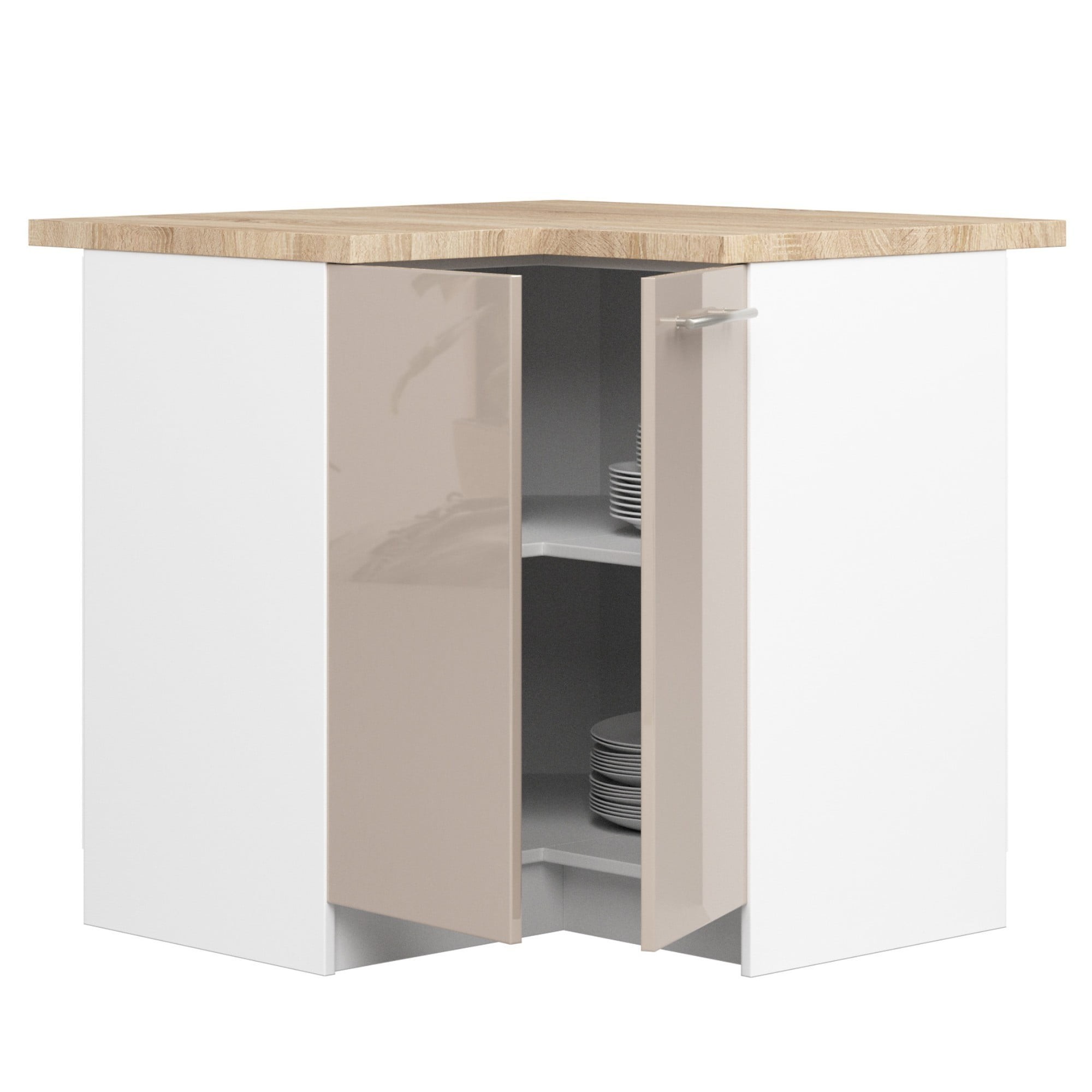 Ak furniture Kuchyňská rohová skříňka Olivie S 90 cm bílá/cappuccino - Obrázek 2