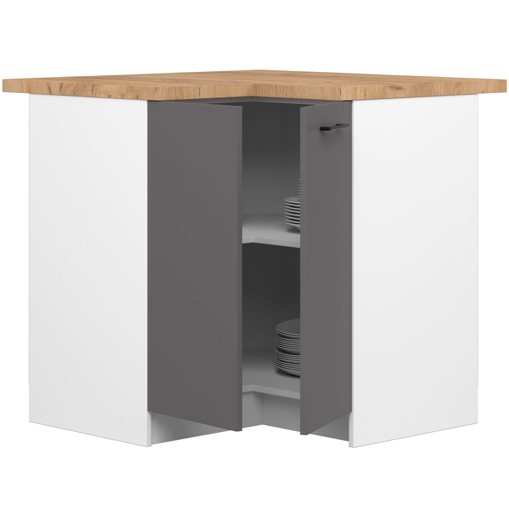 Ak furniture Kuchyňská rohová skříňka Olivie S 90 cm bílá/grafitově šedá mat - Obrázek 2