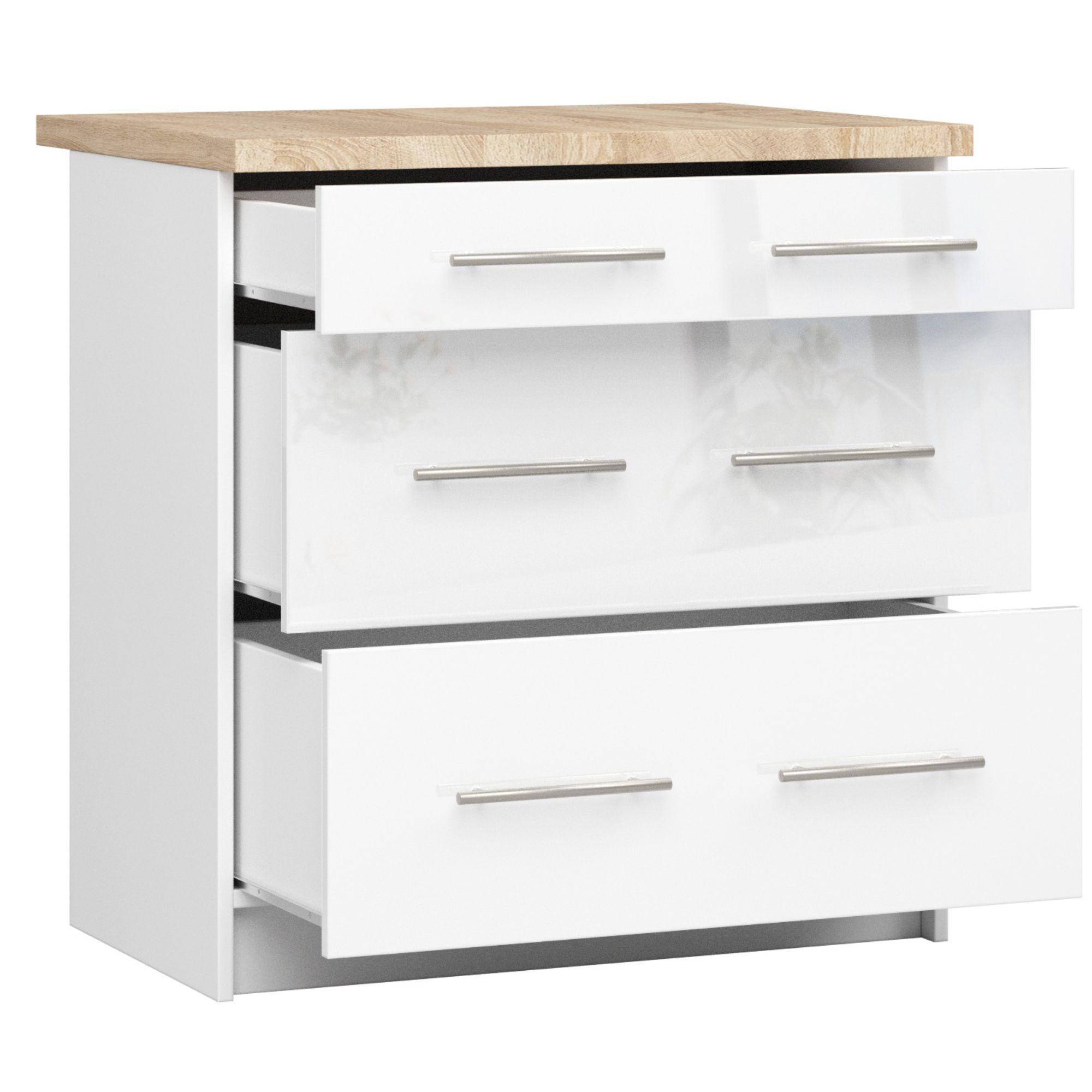 Ak furniture Kuchyňská skříňka Olivie S 80 cm 3S bílá/bílý lesk/dub sonoma - Obrázek 2