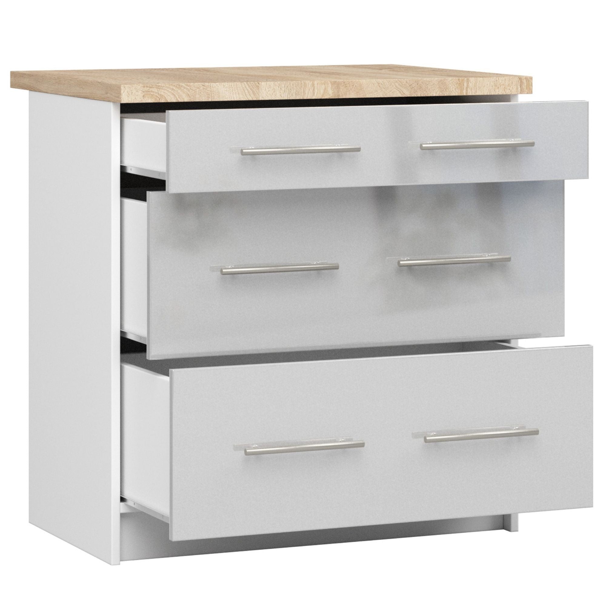 Ak furniture Kuchyňská skříňka Olivie S 80 cm 3S bílá/metalický lesk/dub sonoma - Obrázek 2