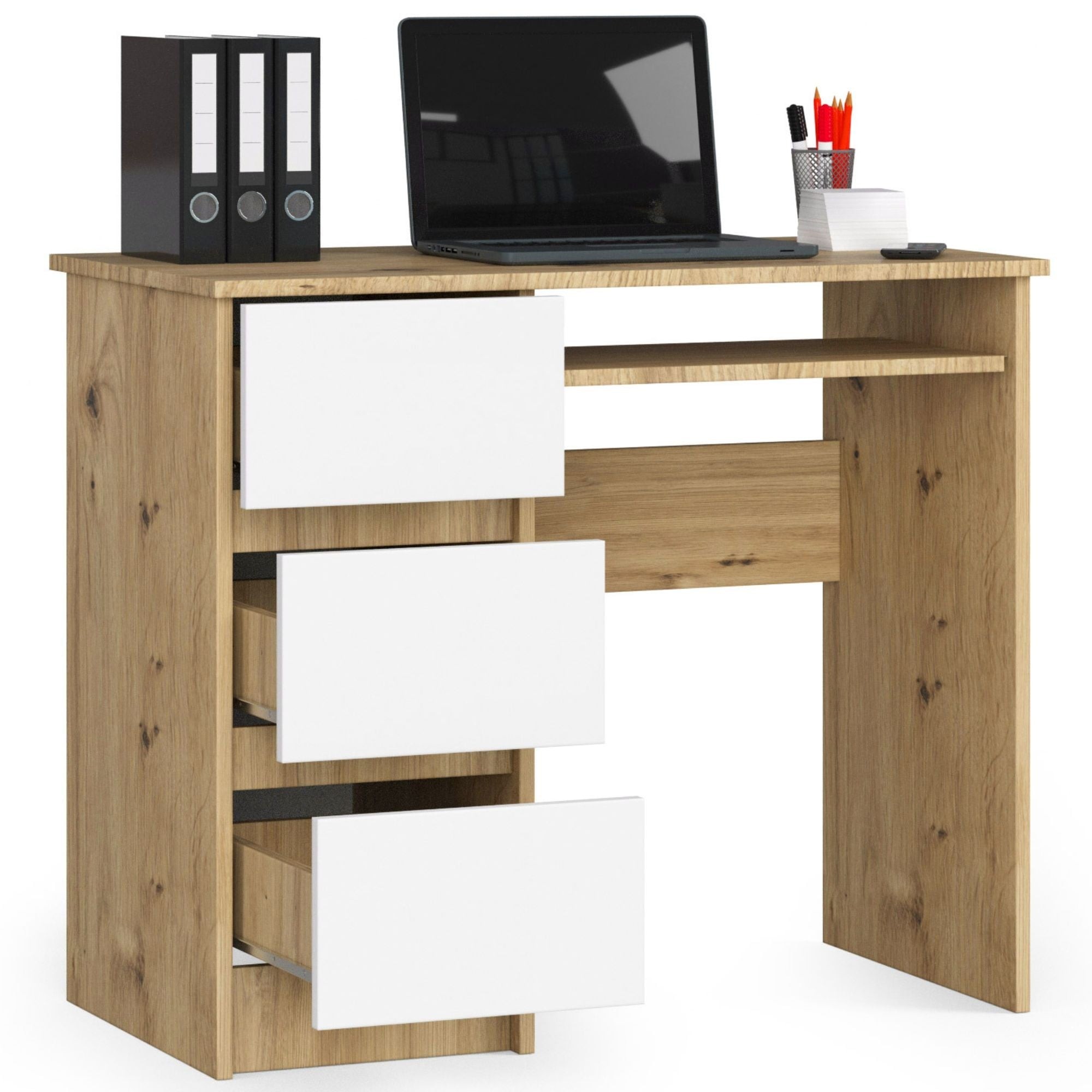 Ak furniture Psací stůl A-6 90cm dub artisan/bílý levý - Obrázek 2
