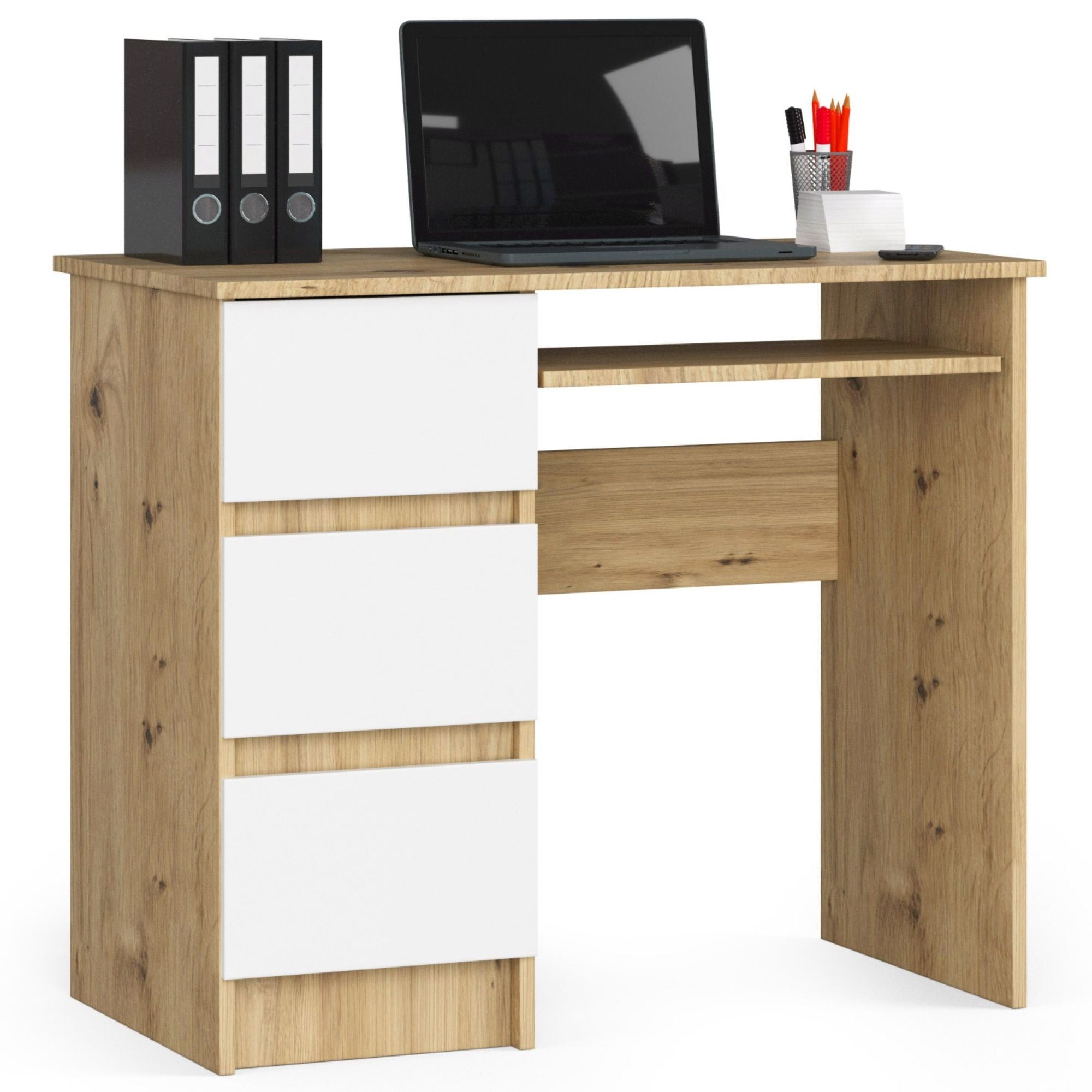 Ak furniture Psací stůl A-6 90cm dub artisan/bílý levý