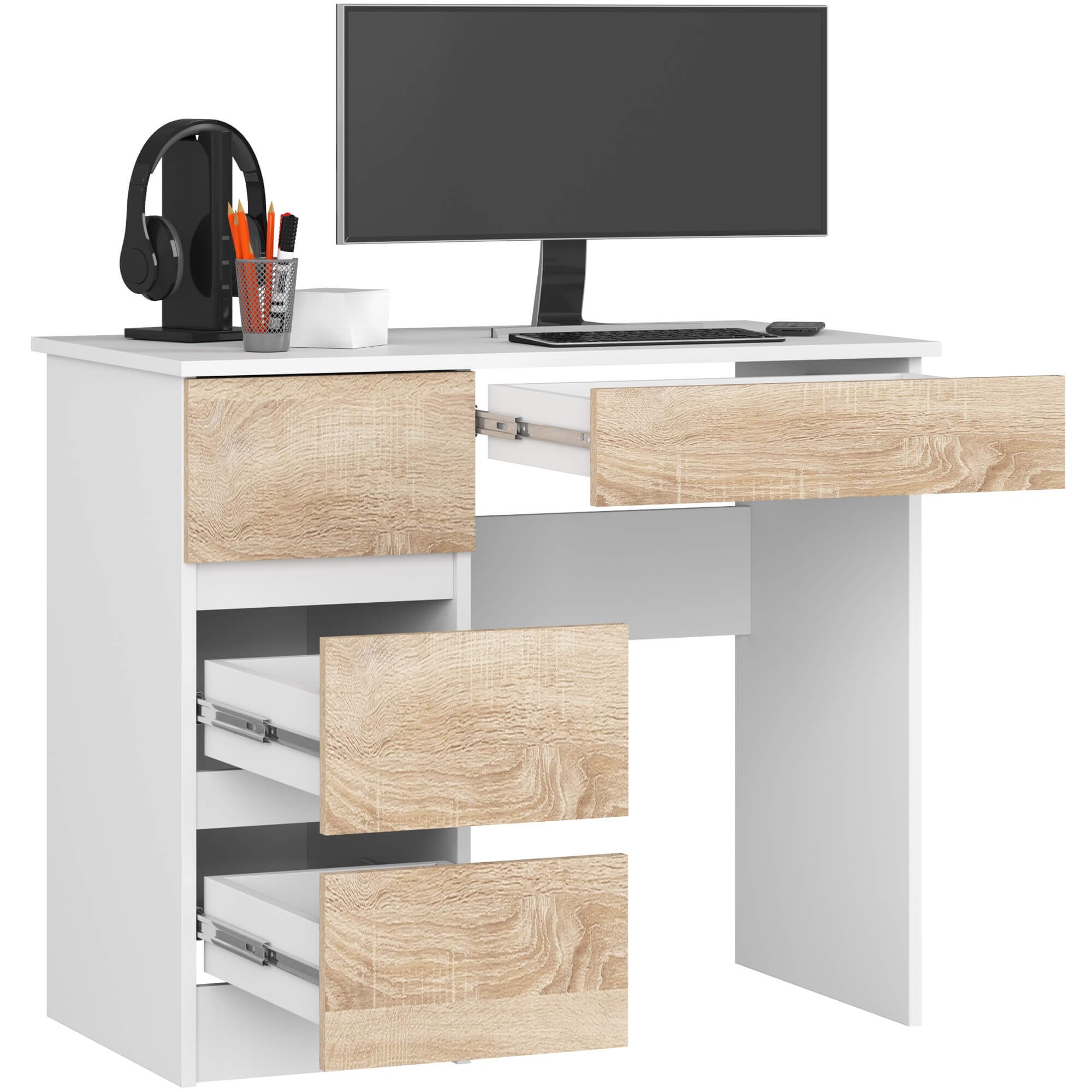 Ak furniture Psací stůl A-7 90 cm bílý/dub sonoma levý - Obrázek 2