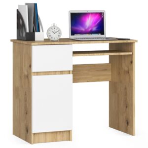 Ak furniture Psací stůl PIKSEL 90 cm dub artisan/bílý levý