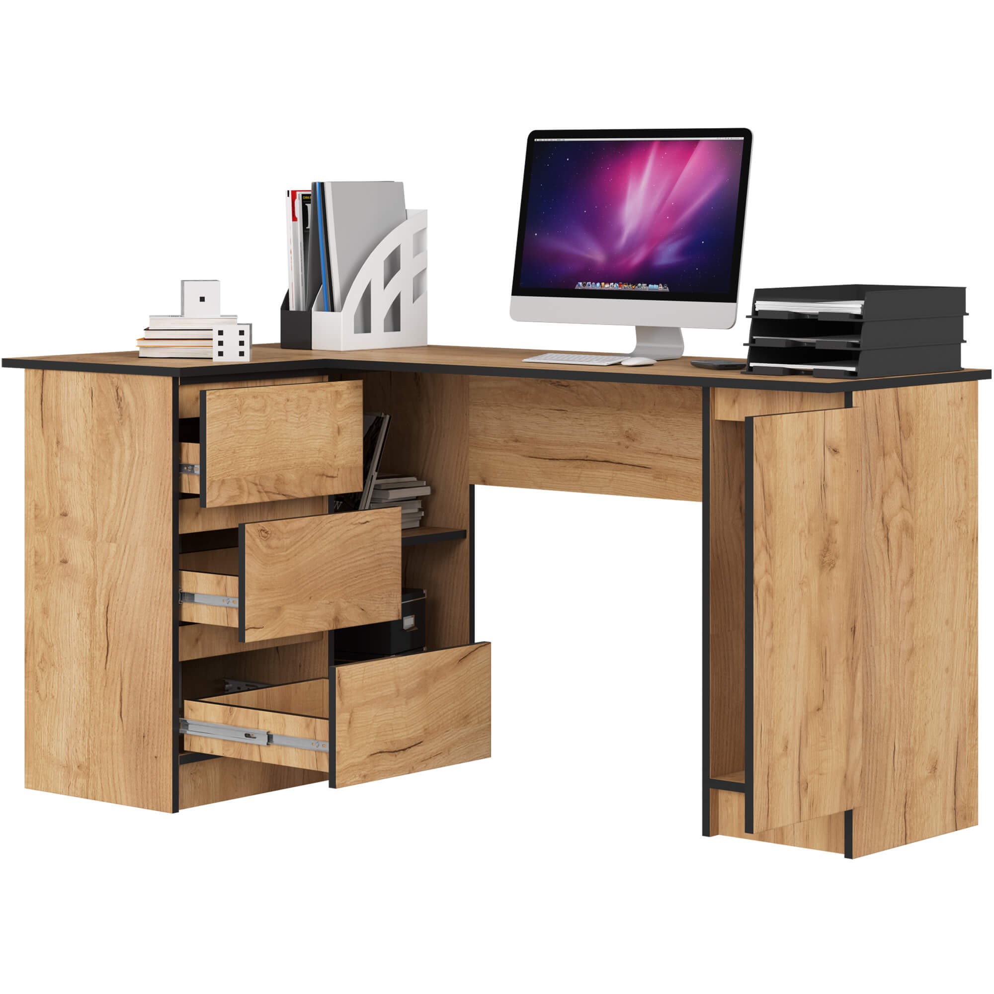 Ak furniture Rohový psací stůl B20 155 cm dub craft zlatý levý - Obrázek 2