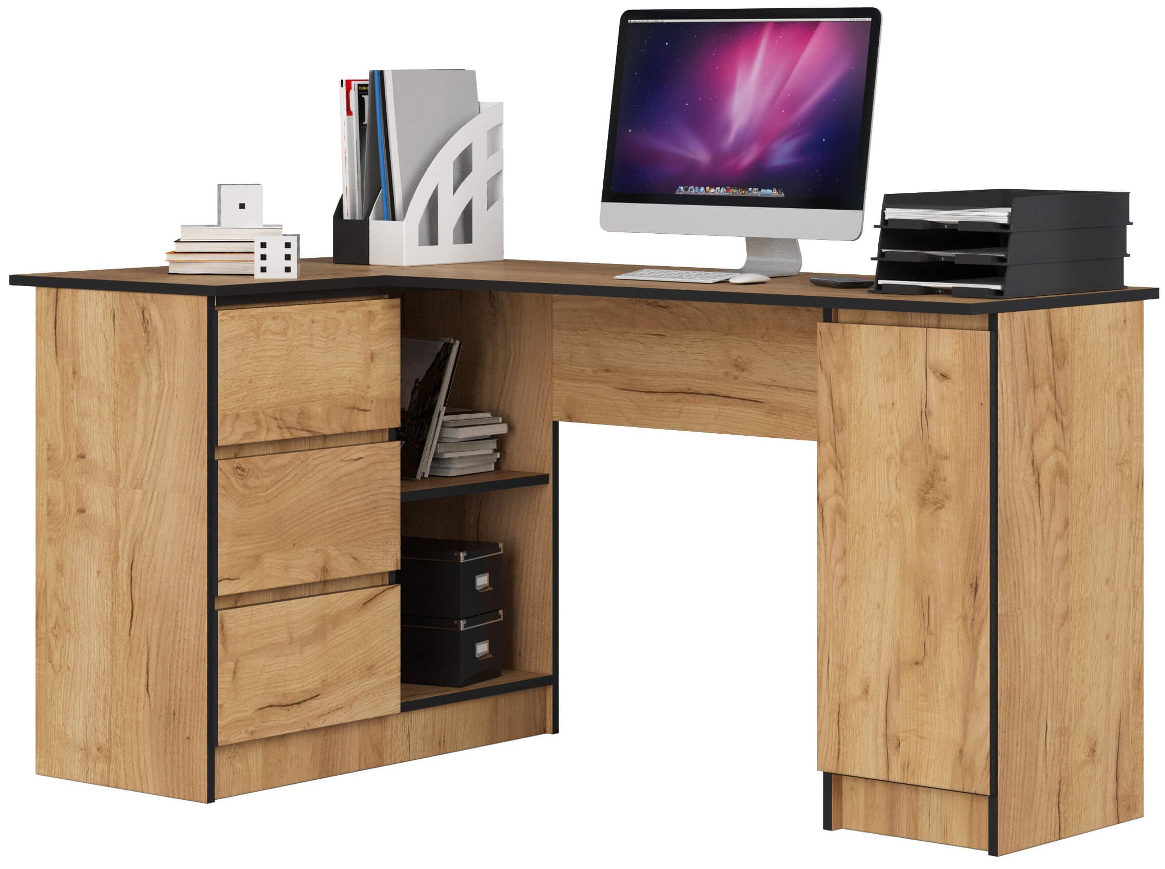 Ak furniture Rohový psací stůl B20 155 cm dub craft zlatý levý