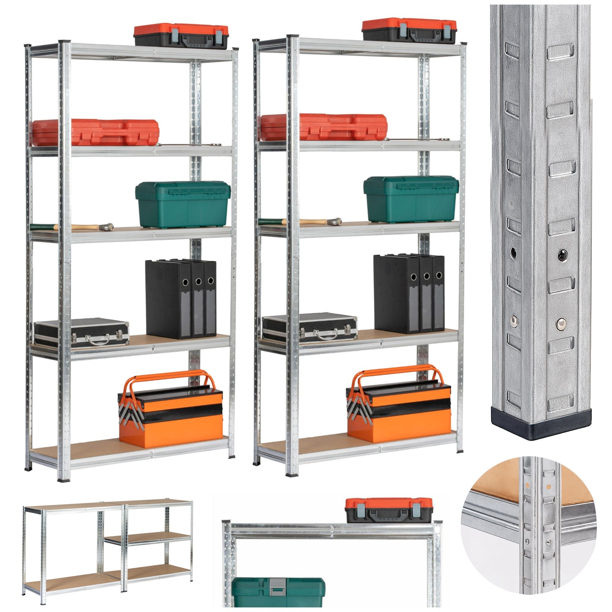 Ak furniture Sada 2 ks kovových regálů REGMET 90x30x180 cm stříbrná - Obrázek 2