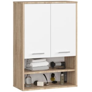 Ak furniture Závěsná koupelnová skříňka Fin W64 2D 64 cm bílá/dub sonoma
