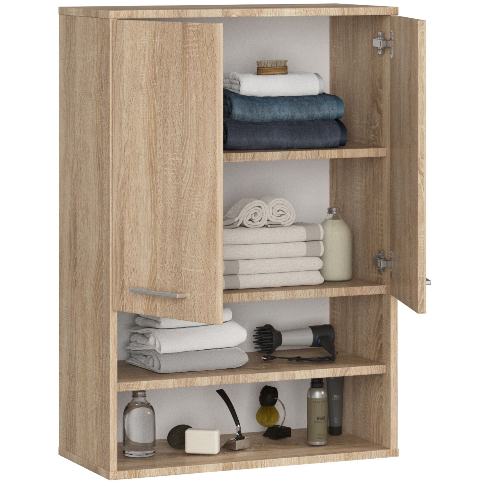 Ak furniture Závěsná koupelnová skříňka Fin W64 2D 64 cm dub sonoma - Obrázek 2
