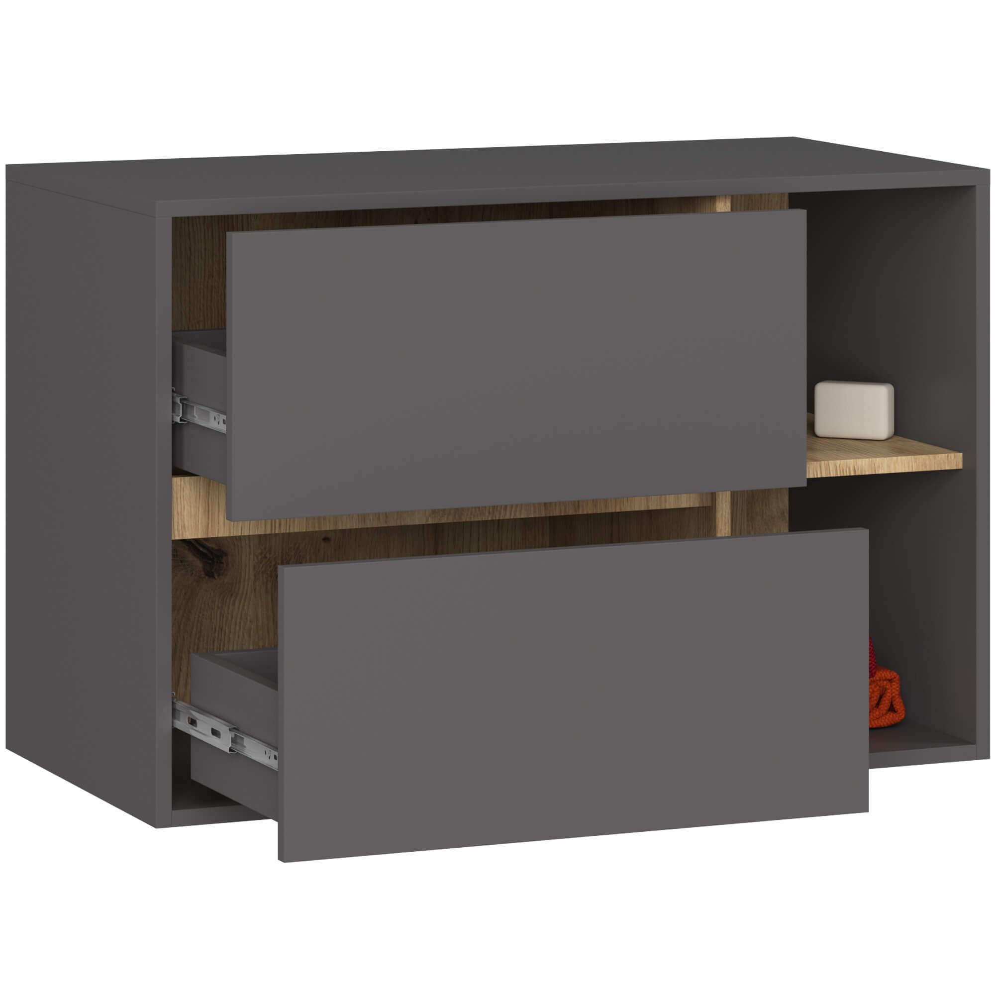 Ak furniture Závěsná skříňka pod umyvadlo VAMI 90 cm grafitová/dub artisan - Obrázek 2