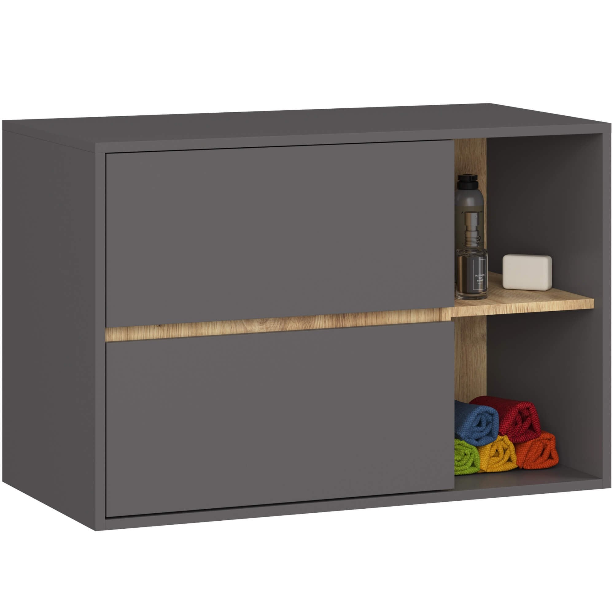 Ak furniture Závěsná skříňka pod umyvadlo VAMI 90 cm grafitová/dub artisan